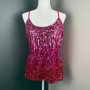 KAYAMIYA Women's Pink Sequin Halter Tank Top Size XXL Sparkle Glam Night Out